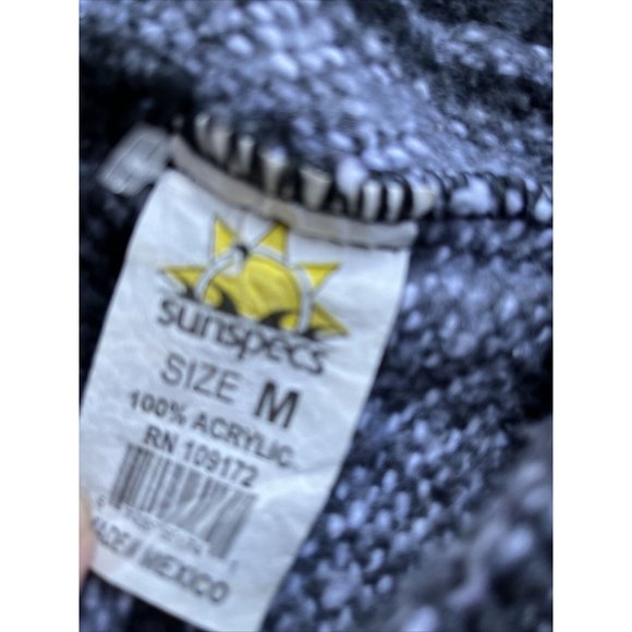 Sunspecs Black Poncho Bohemian Mexican Baja Pullover Hoodie Hippie Woven Medium - Picture 4 of 6